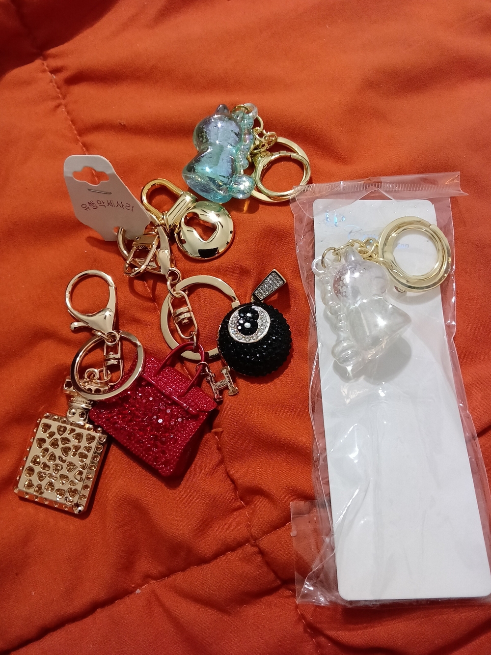 Gold-Tone and Red Glitter Purse, Dragon Charm Keychain Set CHOOSE ONE